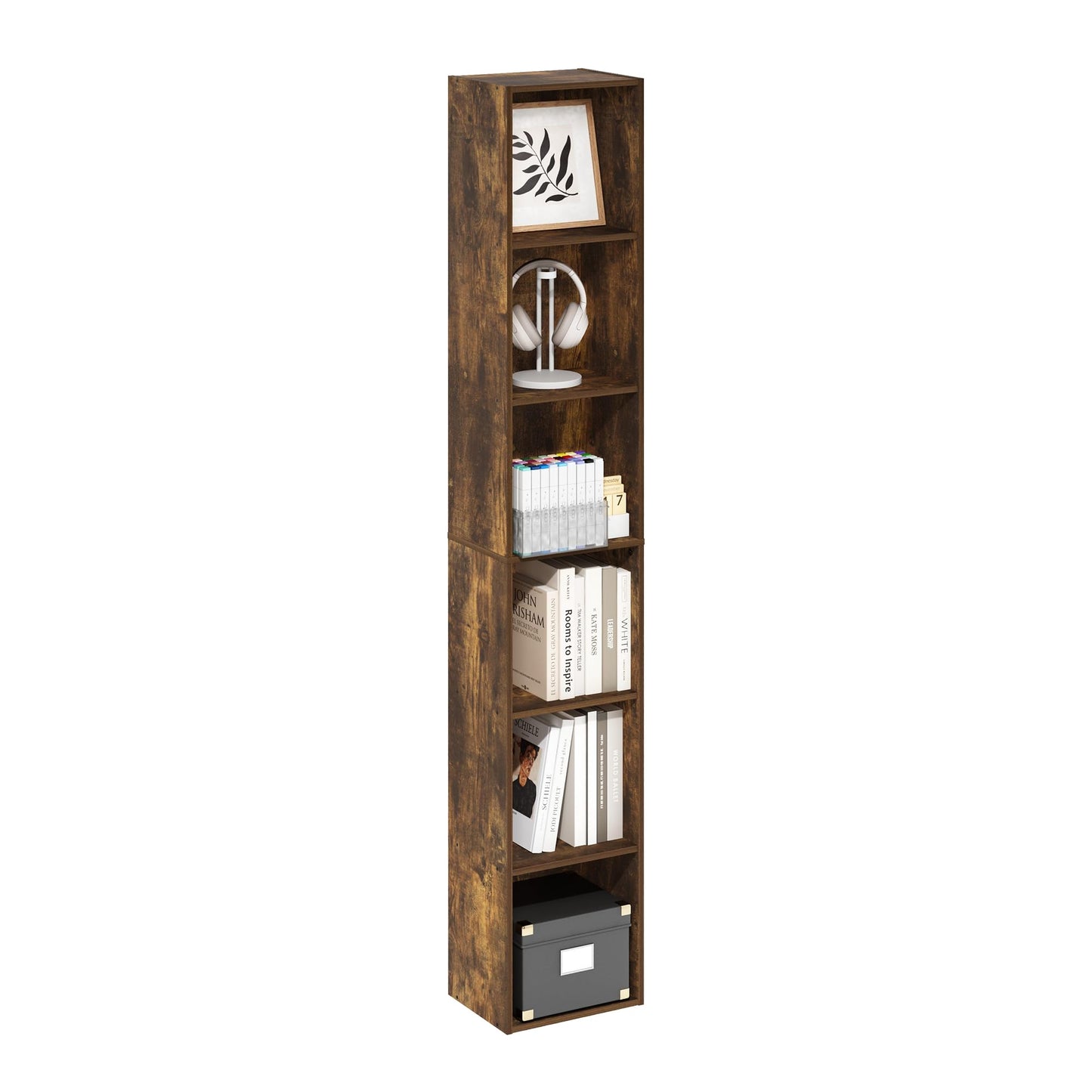Furinno LUDER Book Shelf, 6-Tier Tall Modern Bookshelf, Bookcase with Open Shelves, 9.3 x 12 x 71, for Living Room, Bedroom, Home Office, Amber PINE