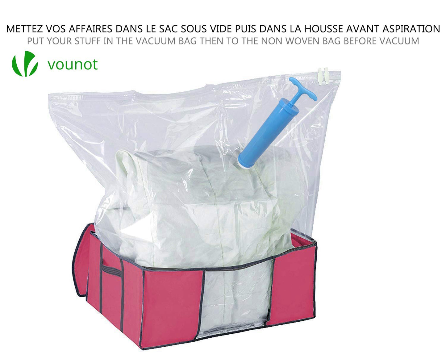 VOUNOT Set of 4 vacuum storage bag Large Capacity XXL | 4 Vacuum bags with 4 storage boxes | 2 small model 154L and 2 large models 484L