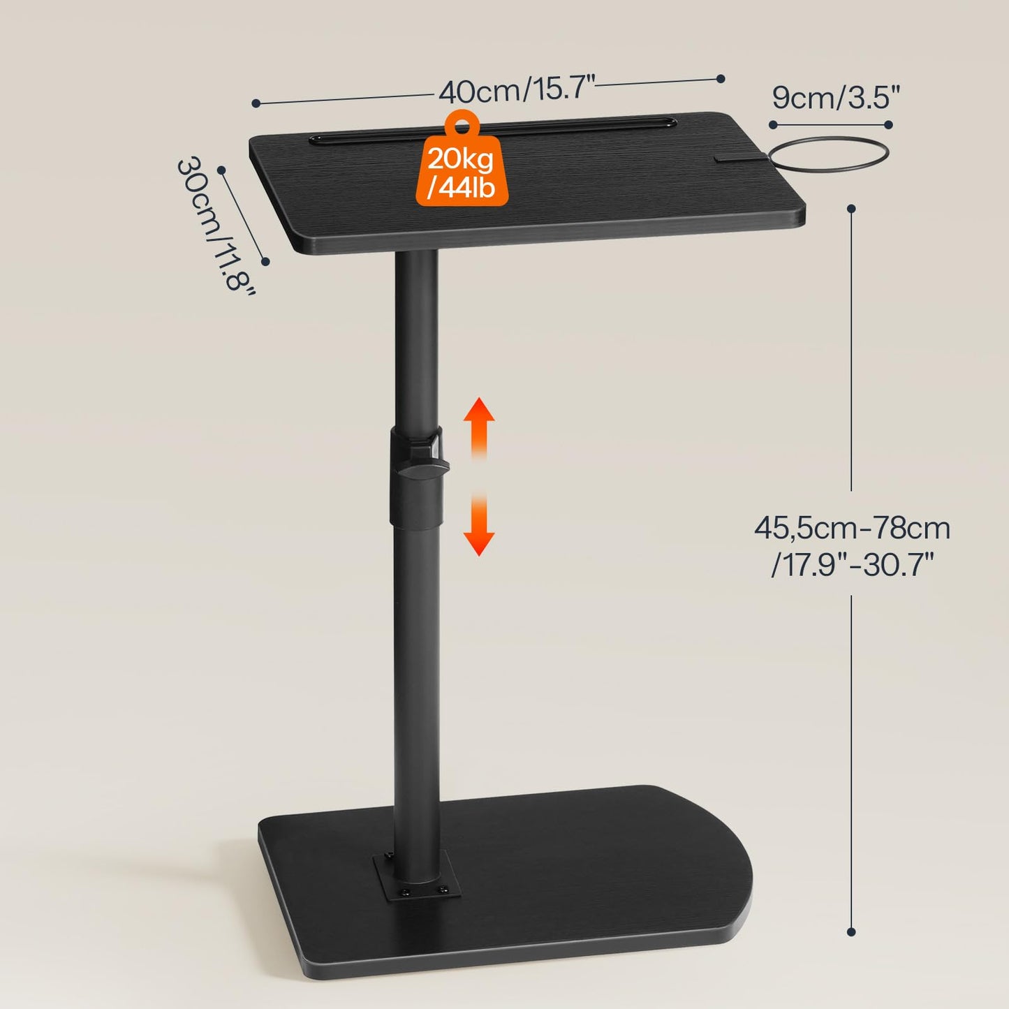 HOOBRO C Shaped Side Table, Height Adjustable Bedside Table, 360° Rotating Sofa Table Laptop Tables with Detachable Cup Holder and Tablet Slot