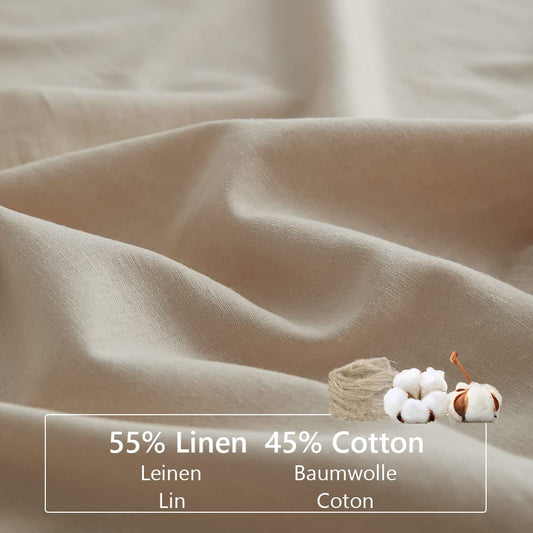 Simple&Opulence King Flat Sheet,55% Linen 45% Cotton Luxury Cool Bed Sheet,Super Soft and Easy Care Flat Top Sheet,255 x 270 cm, Linen/Beige
