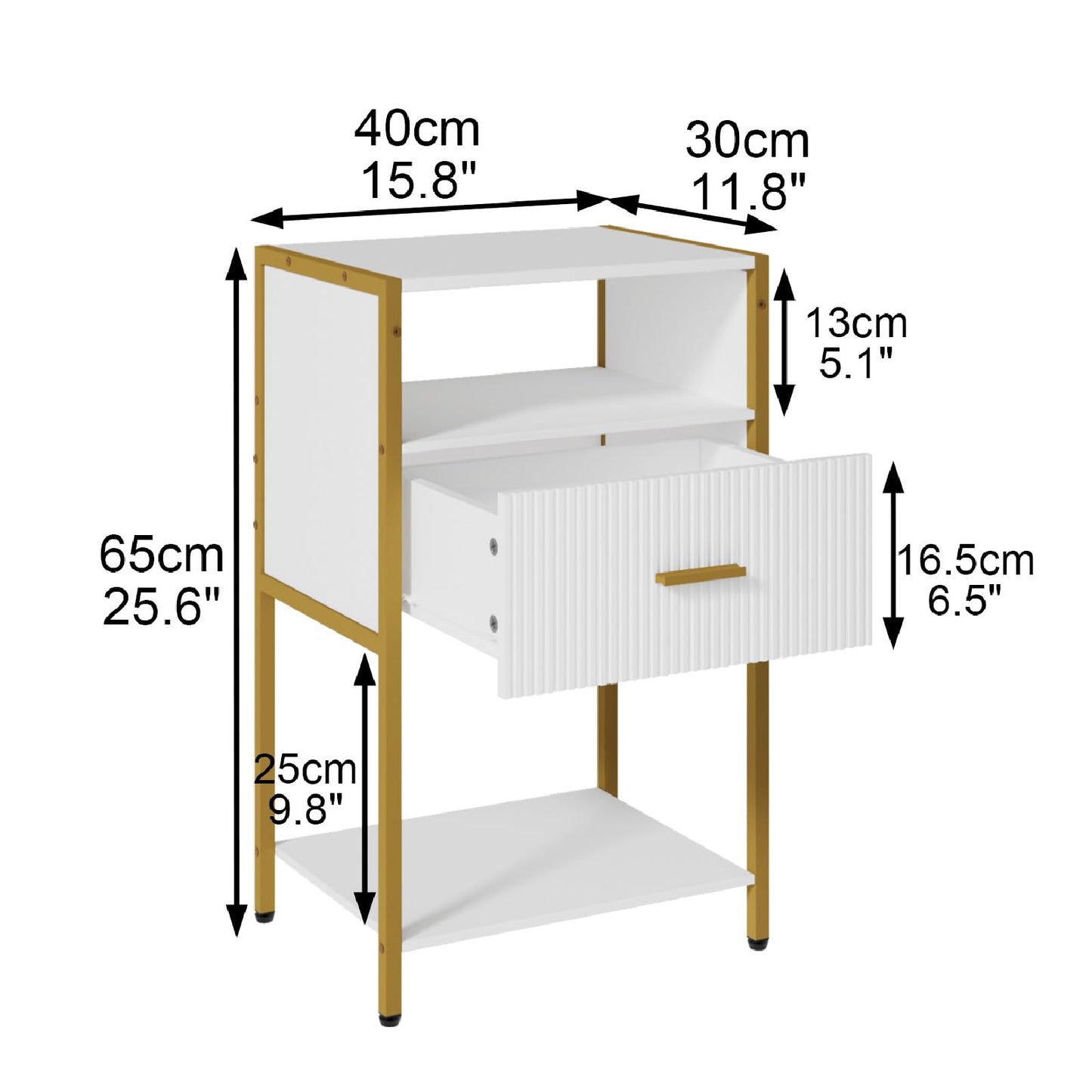 JERX Bedside Table, Nightstand with Storage Drawer and Open Wood Shelf, Bedside Cabinet for Living Room, Bedroom and Small Spaces, Metal Frame