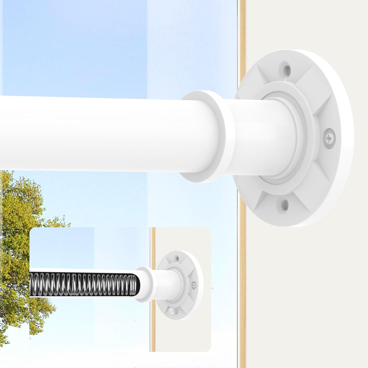 White Shower Curtain Pole 78-313 cm, Extendable Tension Rod 28mm