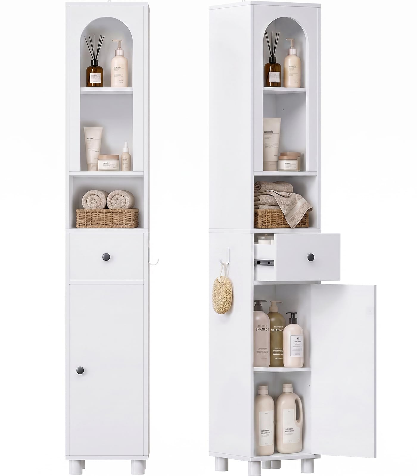 Coleshome Tall Bathroom Cabinet Slim Bathroom Storage White 30x30x171cm
