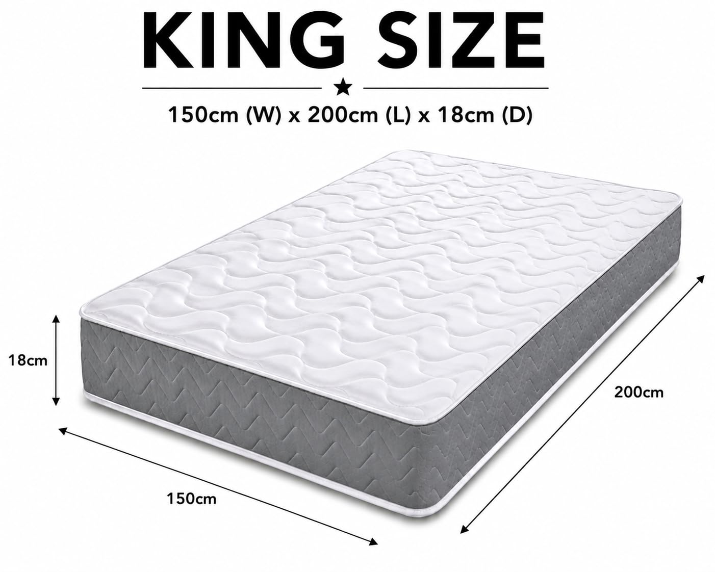 Starlight Beds Twilight Grey King Size Mattress - 5ft x 6ft6