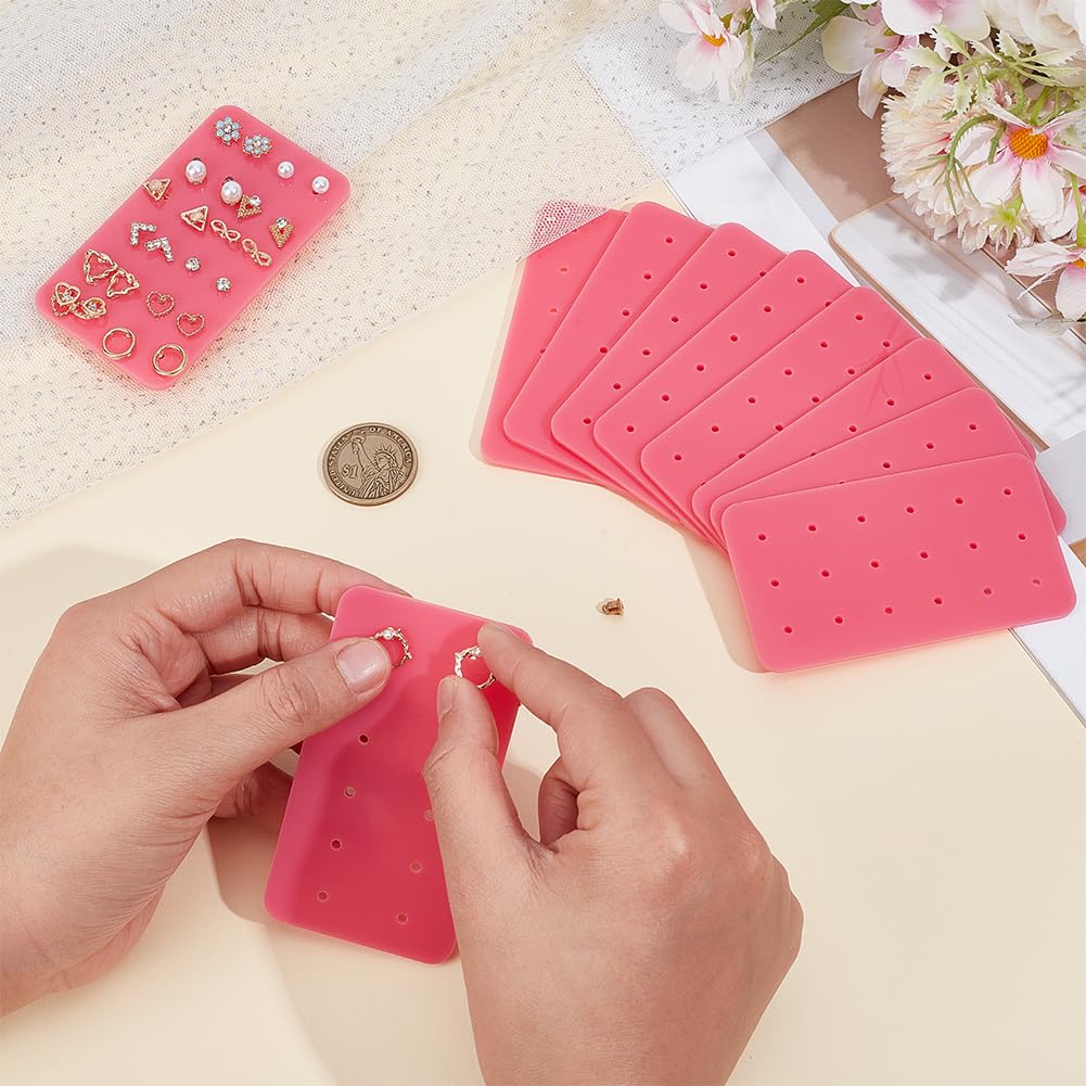 OLYCRAFT 18Pcs Acrylic Earring Display Card Pink Portable Acrylic Earring Organizer with Holes Stud Earrings Storage Holder Rectangle Jewelry Show