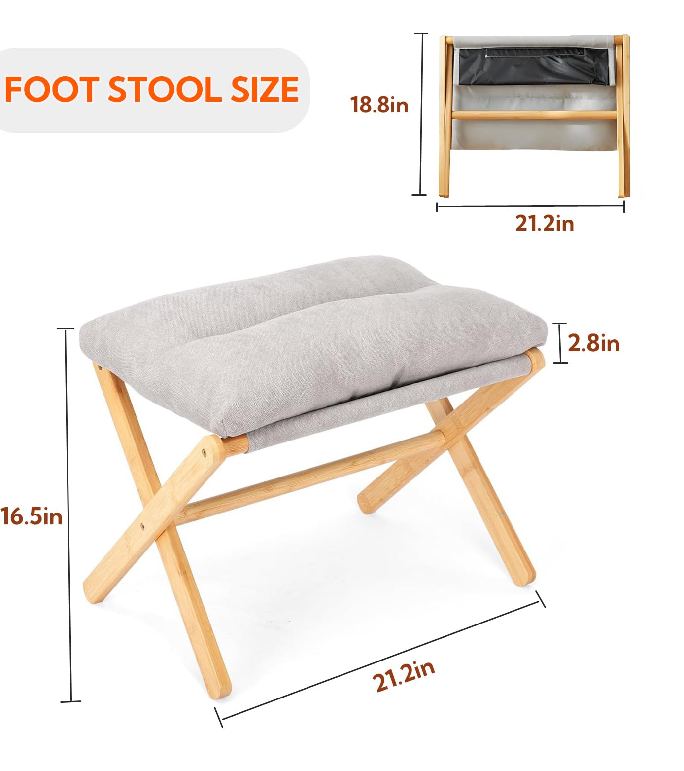 bimiti Foot Stool Bamboo Folding Foot Rest Foldable Ottoman Seat
