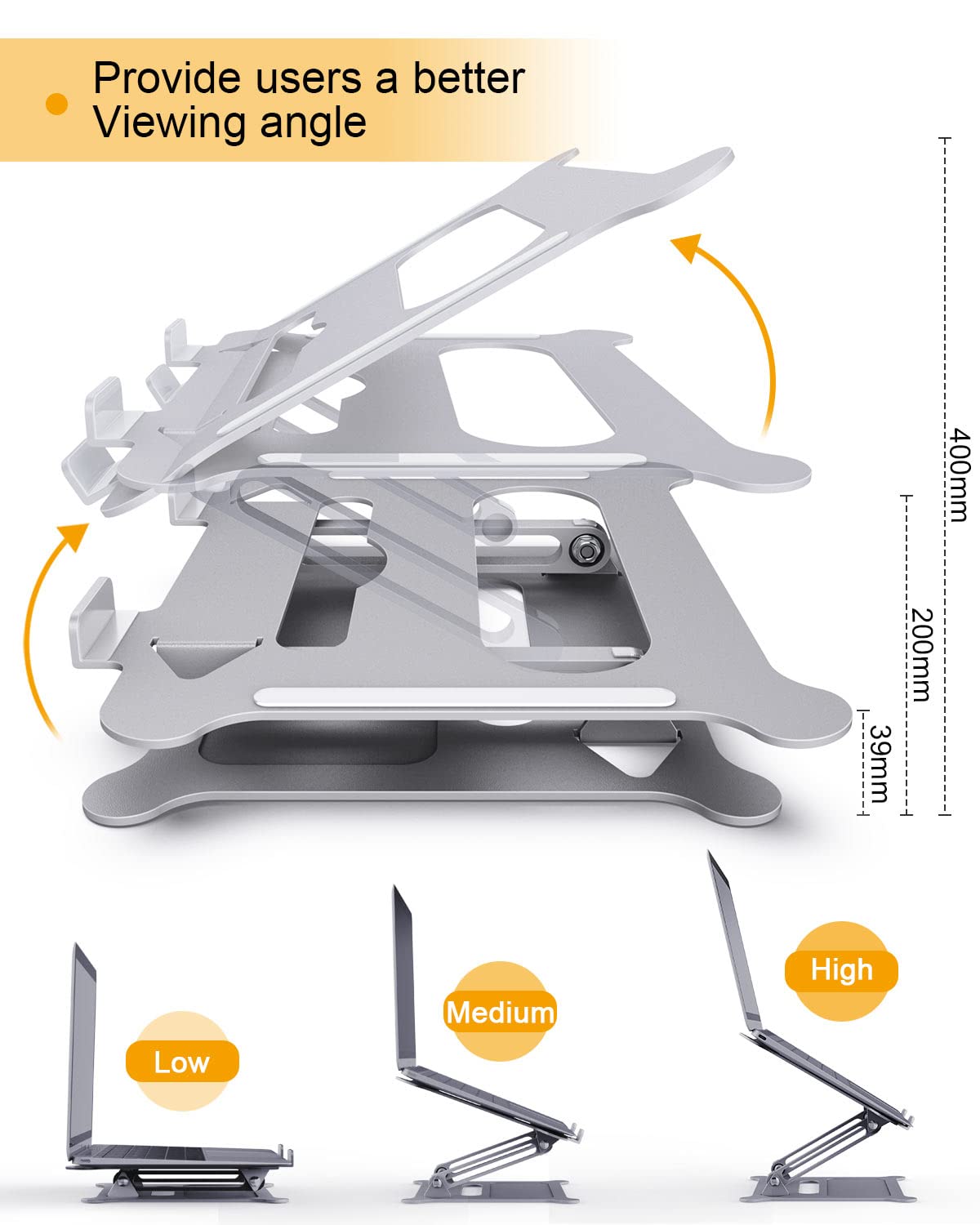 Maxesla Laptop Stand Holder - Aluminum Foldable Portable Ventilated Desktop Laptop Holder, Ergonomic Laptop Stand with Anti-Skid Design
