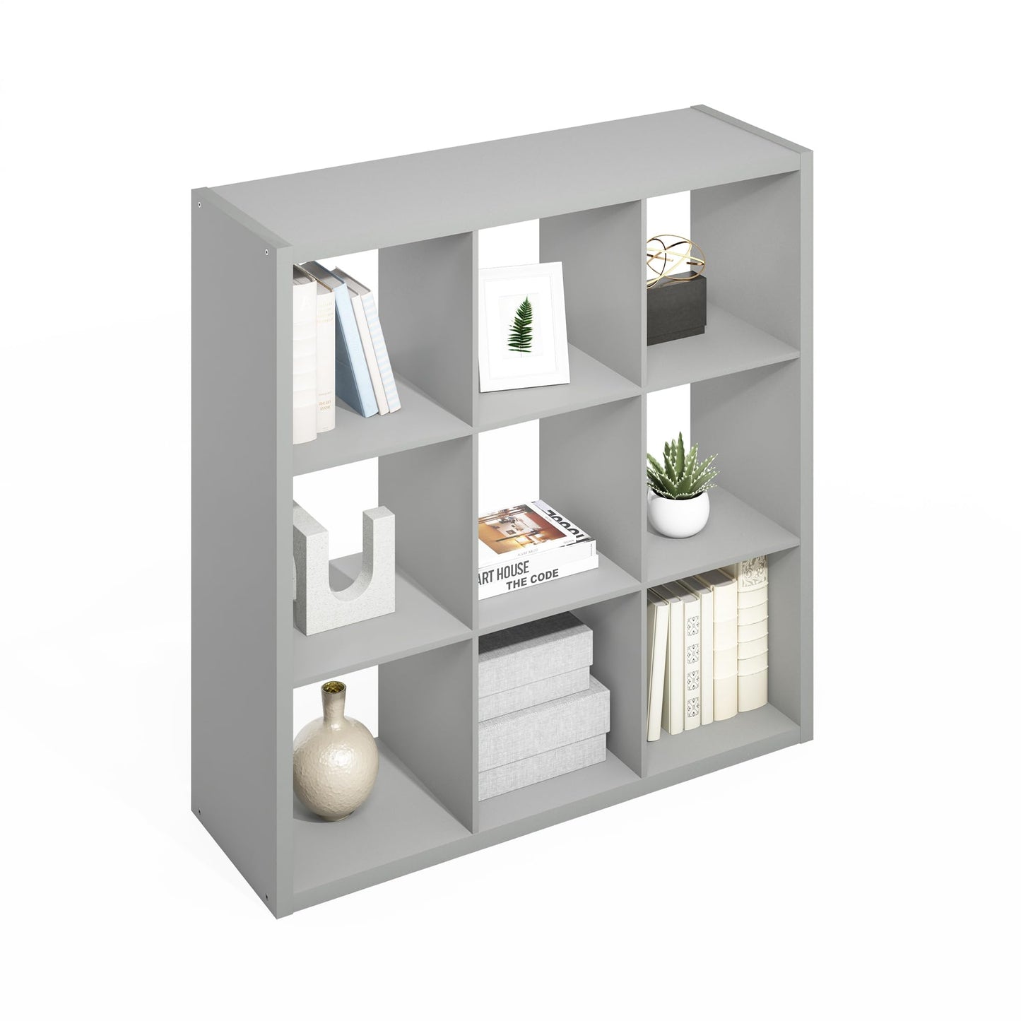 Furinno SIMPLE Cube Storage Organizer, 9-Cube Display Shelf, Open Back Shelving Unit, Storage Shelves, Extra Thick Frame