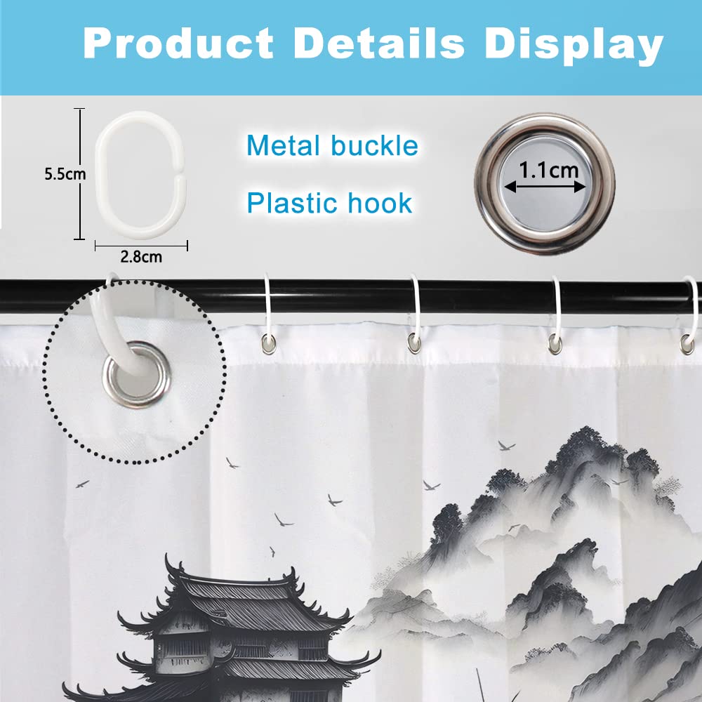 SDOTPMT 180x180cm Lake Mountain Shower Curtain Smokey Mountain Boat Wild Nature Bathtub Countryside Scenery Photo Artwork Bath Curtain for Bathroom