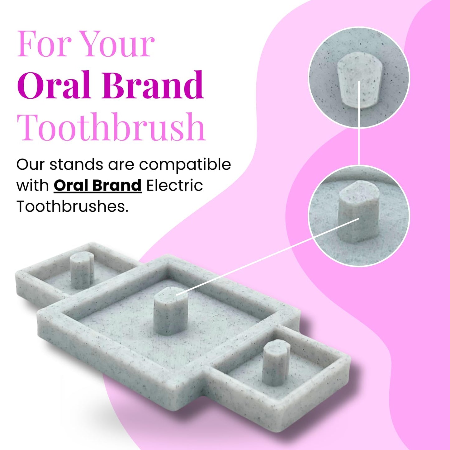 Oral Care Brand Electric Toothbrush Stand with 2 Toothbrush Head Stands & Drip Tray (Marble)