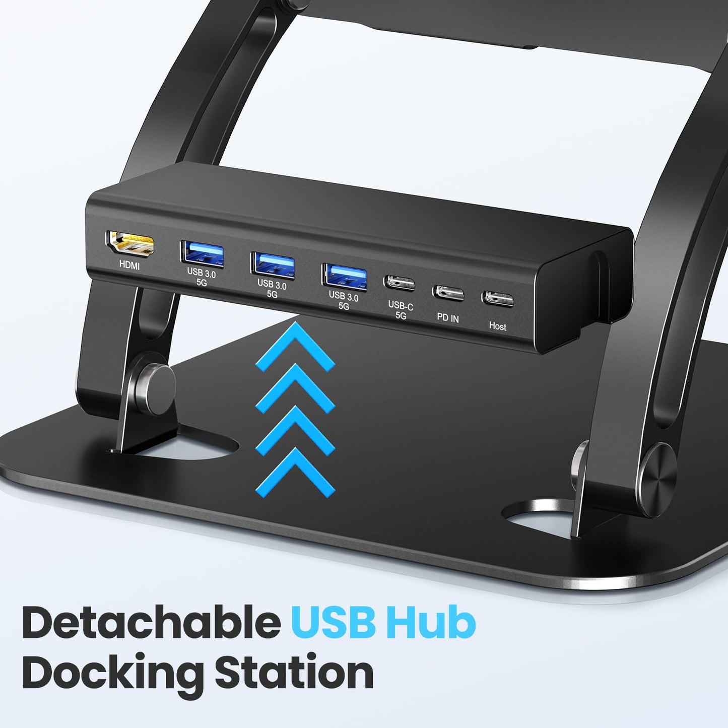 tounee Laptop Stand with Detachable USB-C Hub, 100W PD Charging, 4K@60Hz HDMI, 3 USB Ports