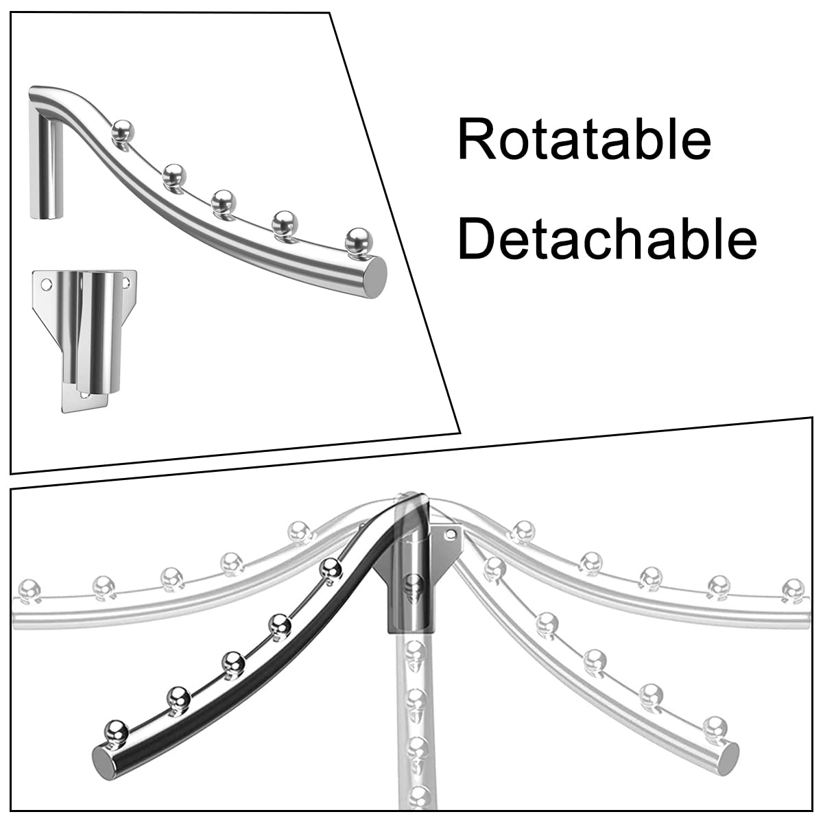通用 Wall Mount Clothes Hanger,180° Folding Clothes Rail for Bedrooms,Laundry Rooms,Bathrooms(5 Hooks Length 28 CM)