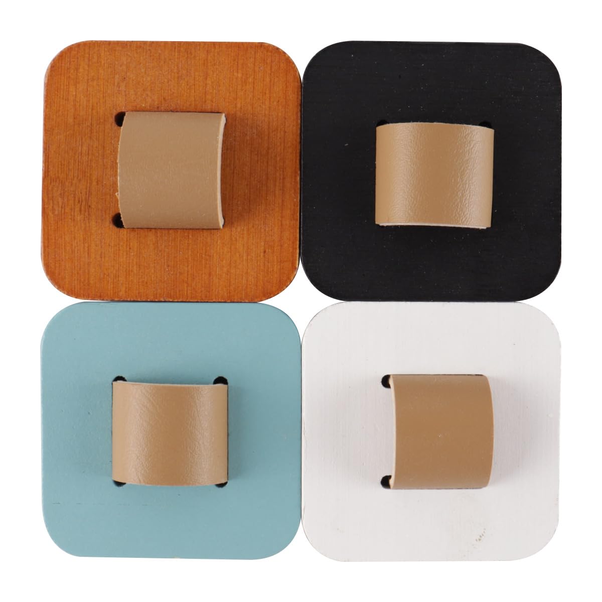 Enwye Wooden Wall Mounted Eyeglass Holder Set 4 Colors Brown Black White Blue 2.16 Inch Square Organizer for Home Office