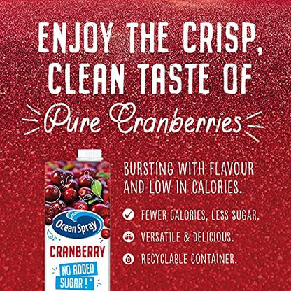 Ocean Spray Classic Cranberry Juice with No Added Sugar, 1L Carton (12-Pack)