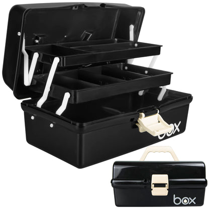 Creahaus 12in 3 Layer Multipurpose Storage Box/Craft Storage Boxes With Compartments/Plastic Black Tool Box/Medicine Storage Box/Hair Accessories
