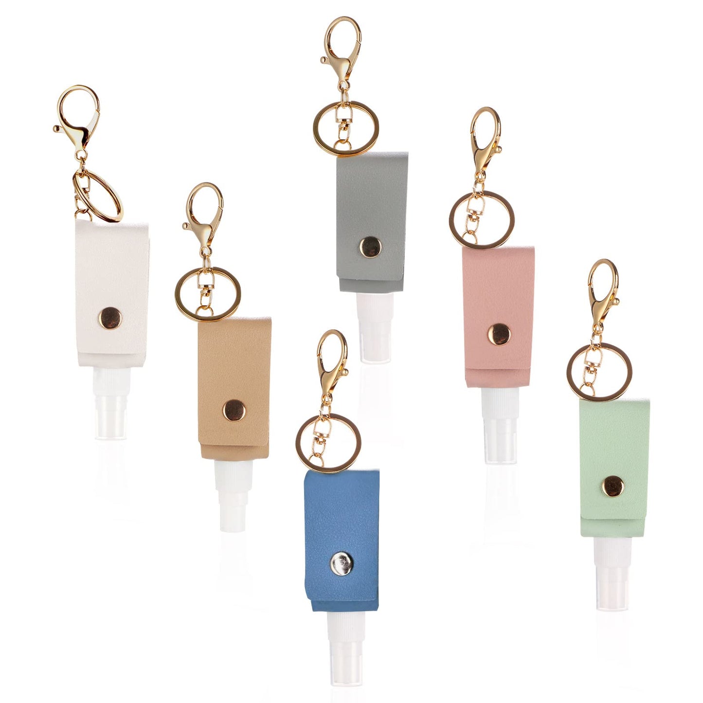 LELE LIFE 6Pcs Leather Small Spray Bottles with Keychain Clip, Leakproof Perfume Atomiser,Refillable Travel Bottles for Alcohol, Perfume,Toner