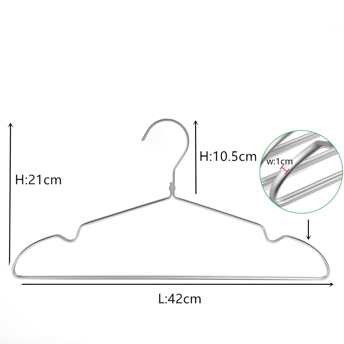 Amber Home 42cm Premium Matte Silver Aluminum Coat Hangers 20pcs, Extra Smooth & Durable Metal Clothes Hanger, Light & Sturdy Metal Rack for Suit