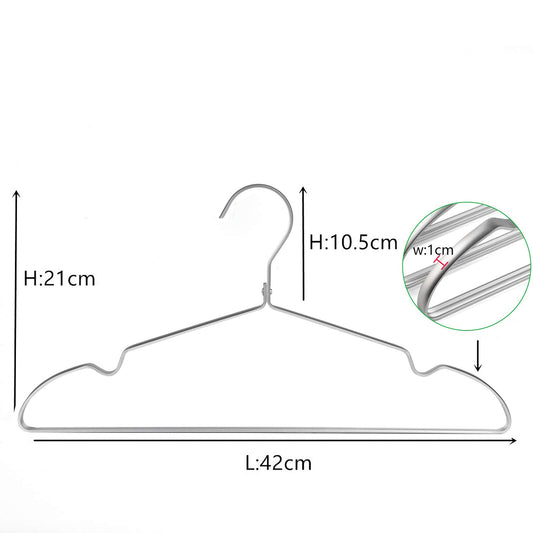 Amber Home 42cm Premium Matte Silver Aluminum Coat Hangers 20pcs, Extra Smooth & Durable Metal Clothes Hanger, Light & Sturdy Metal Rack for Suit