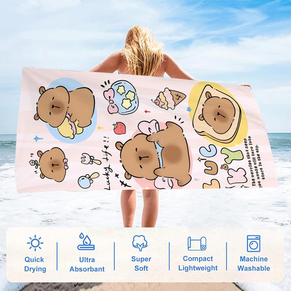 Spiritzohic Capybara Beach Towels, Capybara Bath Towels Swimming Towel Quick Dry Microfibre Towel Sandproof Beachs BathTowels for Travel, Sauna