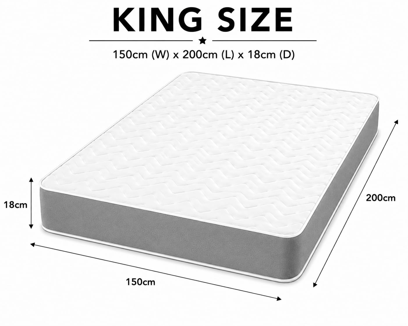 Starlight Beds Grey Chevron King Size Hybrid Mattress