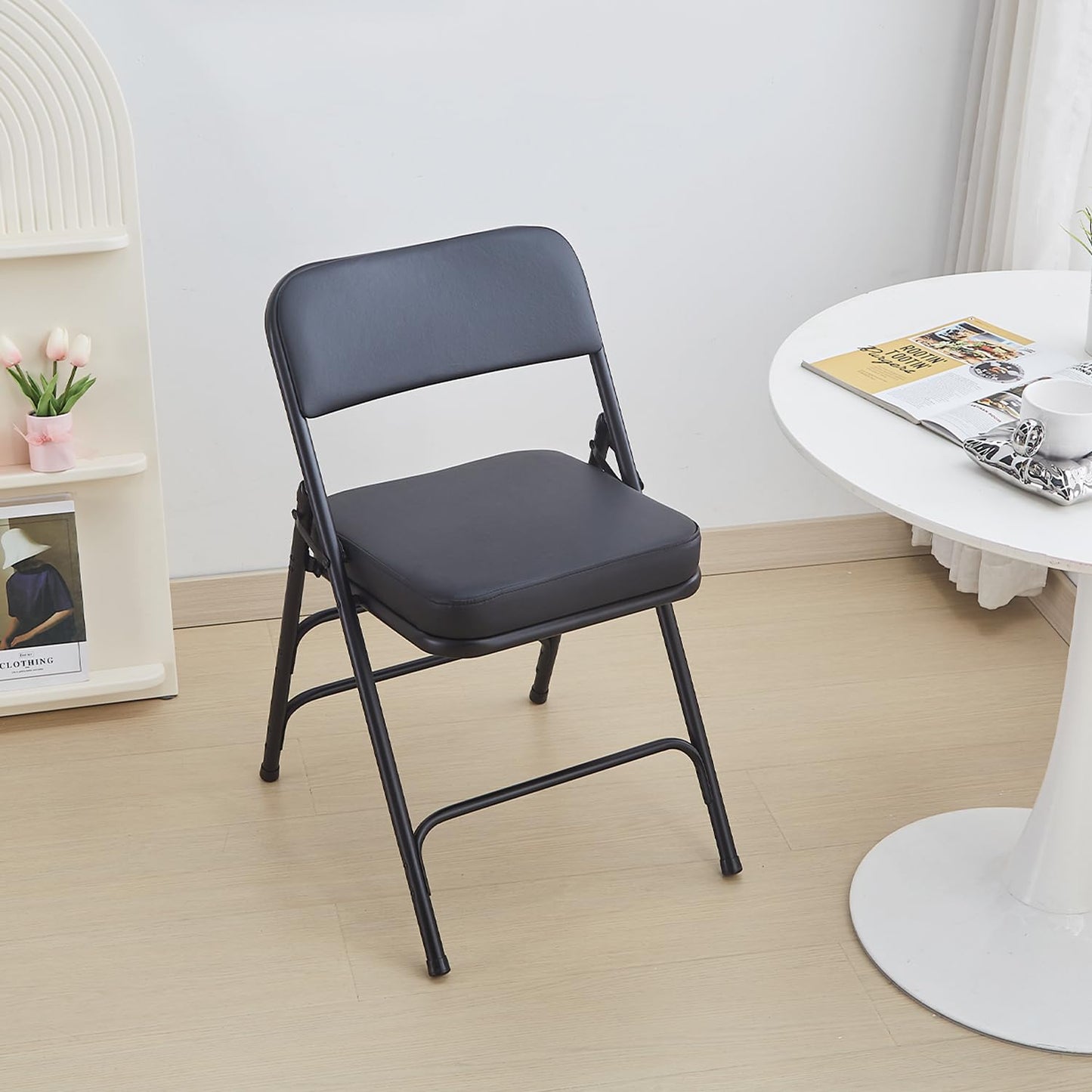 KAIHAOWIN Folding Chairs with Ultra Thick Padded Seat Foldable Chair Indoor Comfortable Metal Chairs with Soft Cushion Black-2 Pack