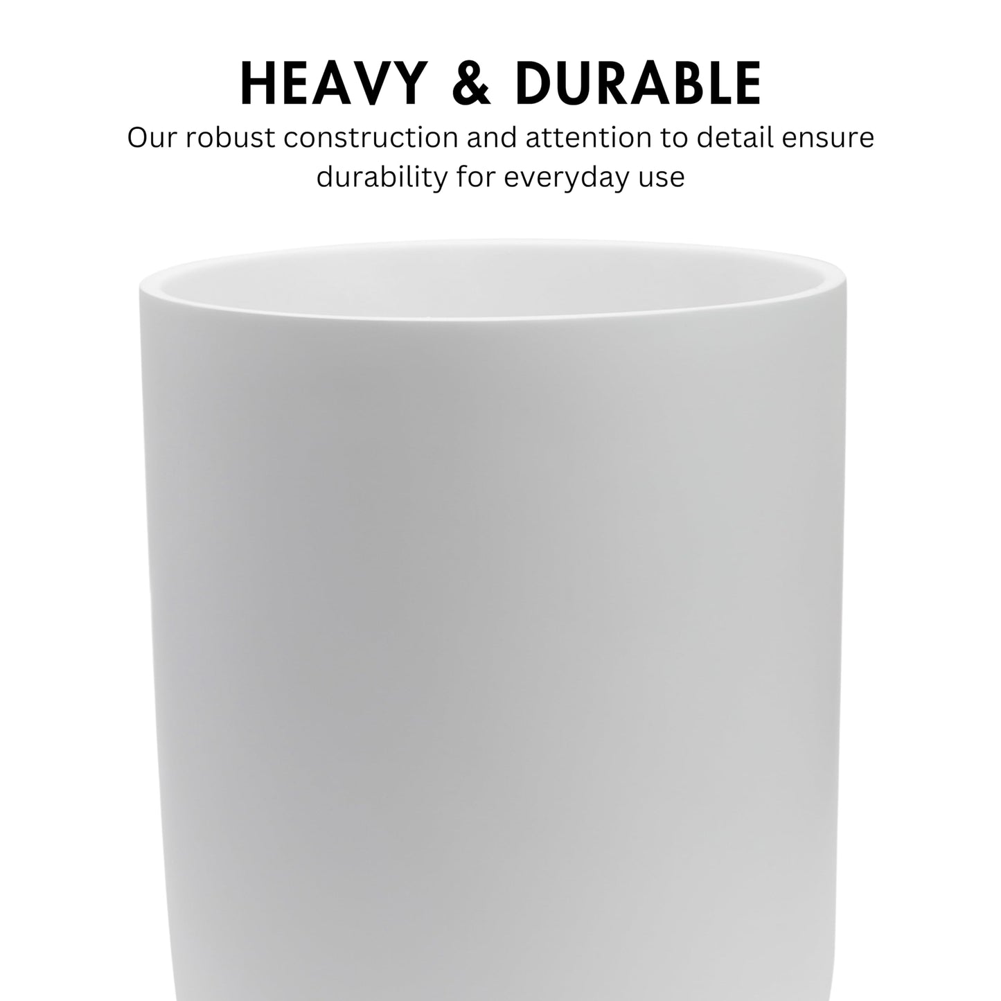 YEW DESIGN Matte White Round Compact Trash Can Mini, 2 Gallons / 7.5L Garbage Bin, Tiny Wastebasket for Bathrooms, Office, Under Desk, Bedroom