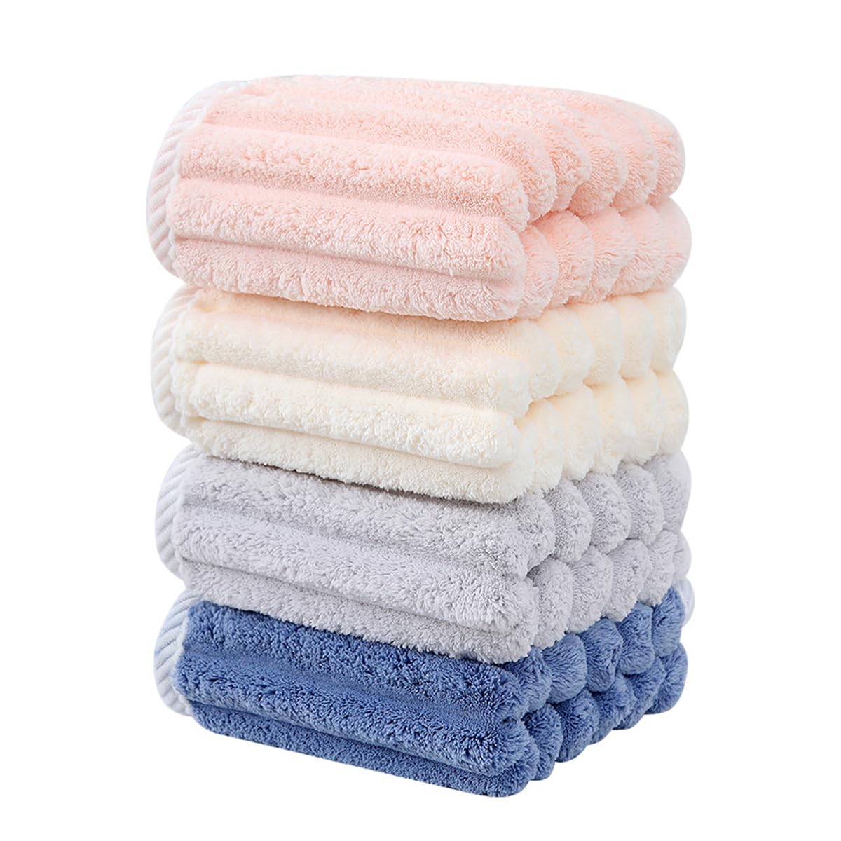 SOFTBATFY Soft Microfiber Hand Towels 4Pack, Super Absorbent Ribbed Towel Ideal for Hair Spa Sports and Travel (Ribbed Towel)