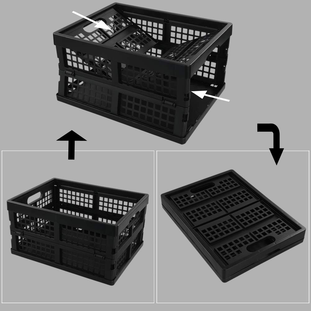 Lesbin 3-Pack 15 L Stackable Storage Baskets, Collapsible Crates, Black