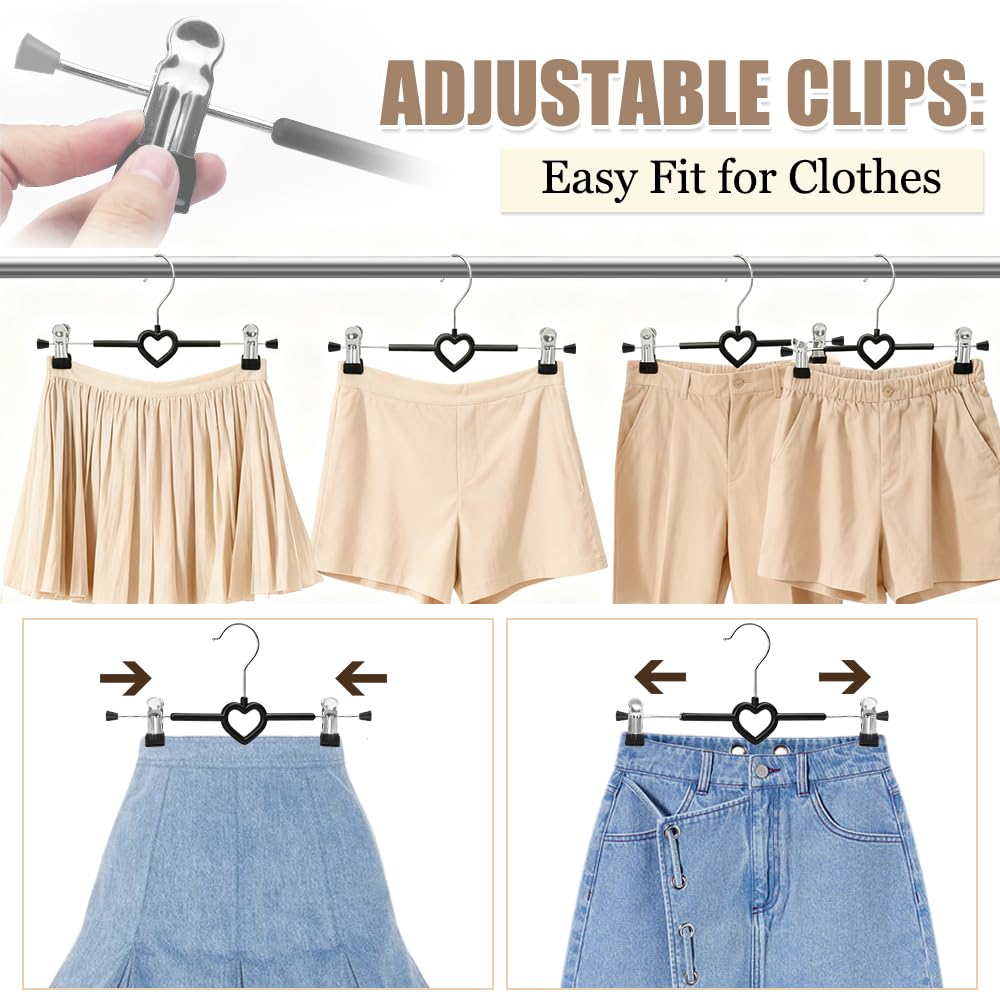 10 Pack Skirt Hangers with Adjustable Non-Slip Clips, 30cm Metal Trouser Hangers, Chrome Heavy Duty Clothes Hangers