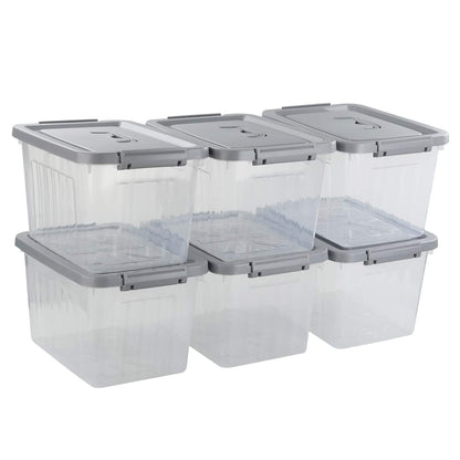 Gitany 6-pack 12 L Plastic Latching Storage Box with Lid, Clear Container Set