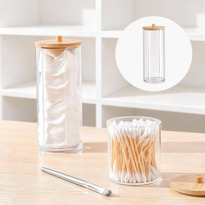 3Pcs Cotton Pad Holder,Cotton Wool Bud/Swab/Ball Holder,with Bamboo Lid,Bathroom Qtip Dispenser Jars Canisters Holders for Vanity Cotton Ball Qtips