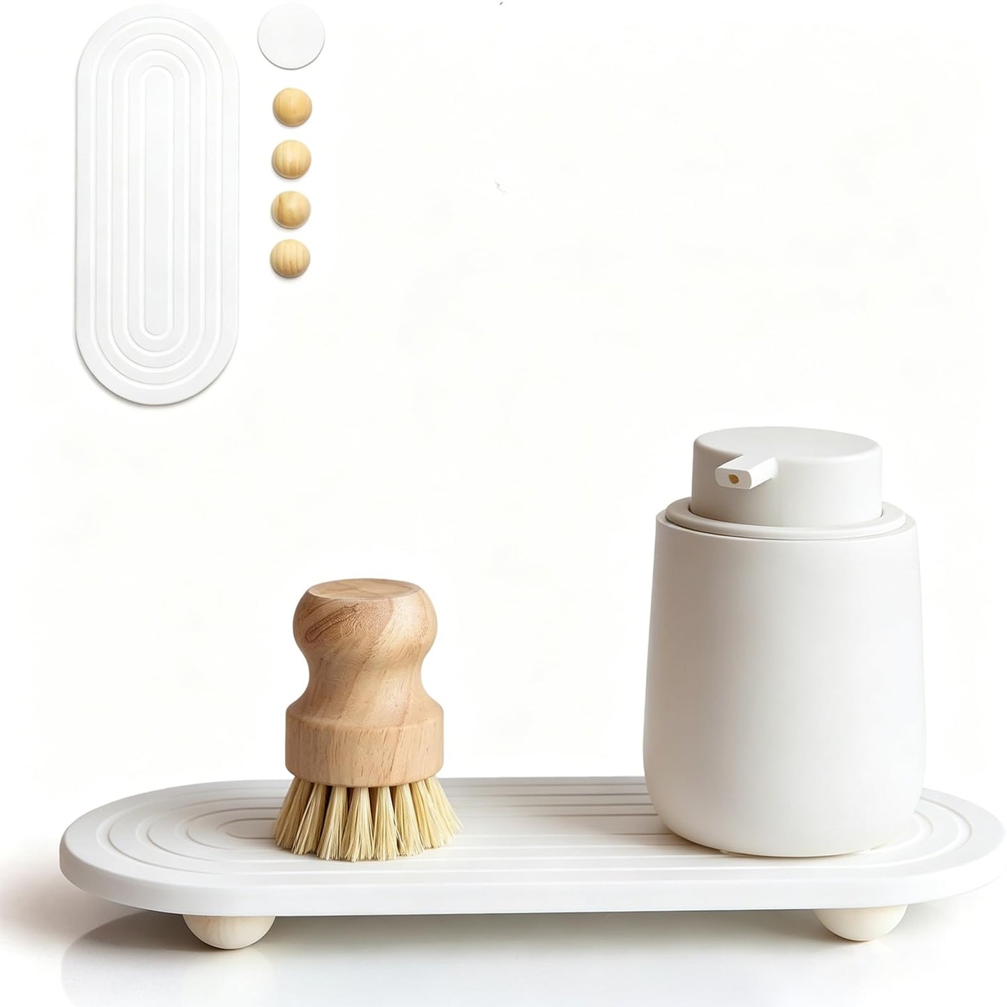 Quick Drying Stone Tray, Natural Diatomite Absorbent Mat with Wooden Feet, Fast Evaporation, Anti-Slip Grooves, Multifunctional for Bathroom Sink