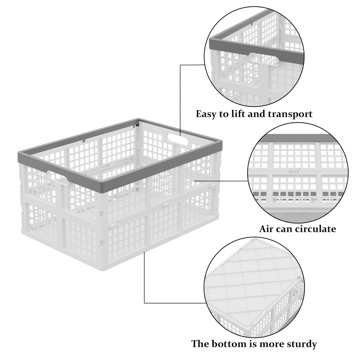 Buyitt 4-Pack 30 L Plastic Collapsible Crates, Stackable Storage Bins