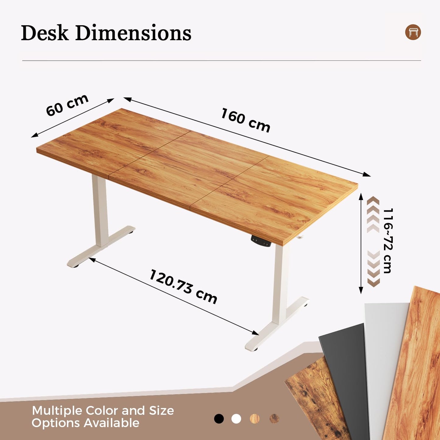 Klicelor Electric Standing Desk, 2 Memory Buttons for stand & sit, 160x60