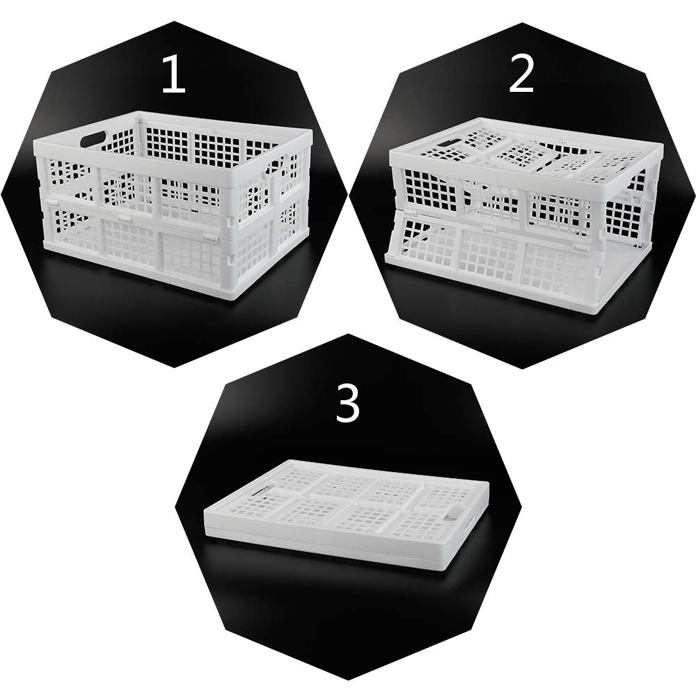 Asking Set of 3 Plastic Stackable Filding Storage Crate, 30 L Collapsible Storage Basket, White
