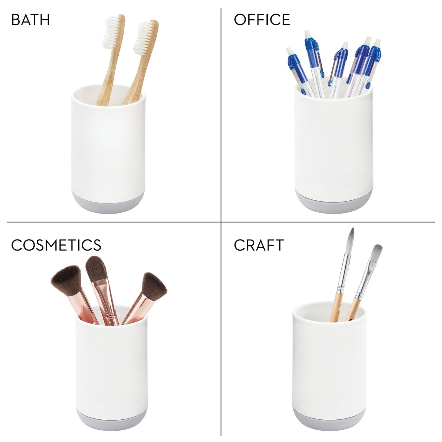 iDesign 28532 Cade Toothbrush Holder, Round Plastic Toothbrush Stand for Regular and Electric Toothbrushes, White, 7.6 cm x 7.6 cm x 11.4 cm