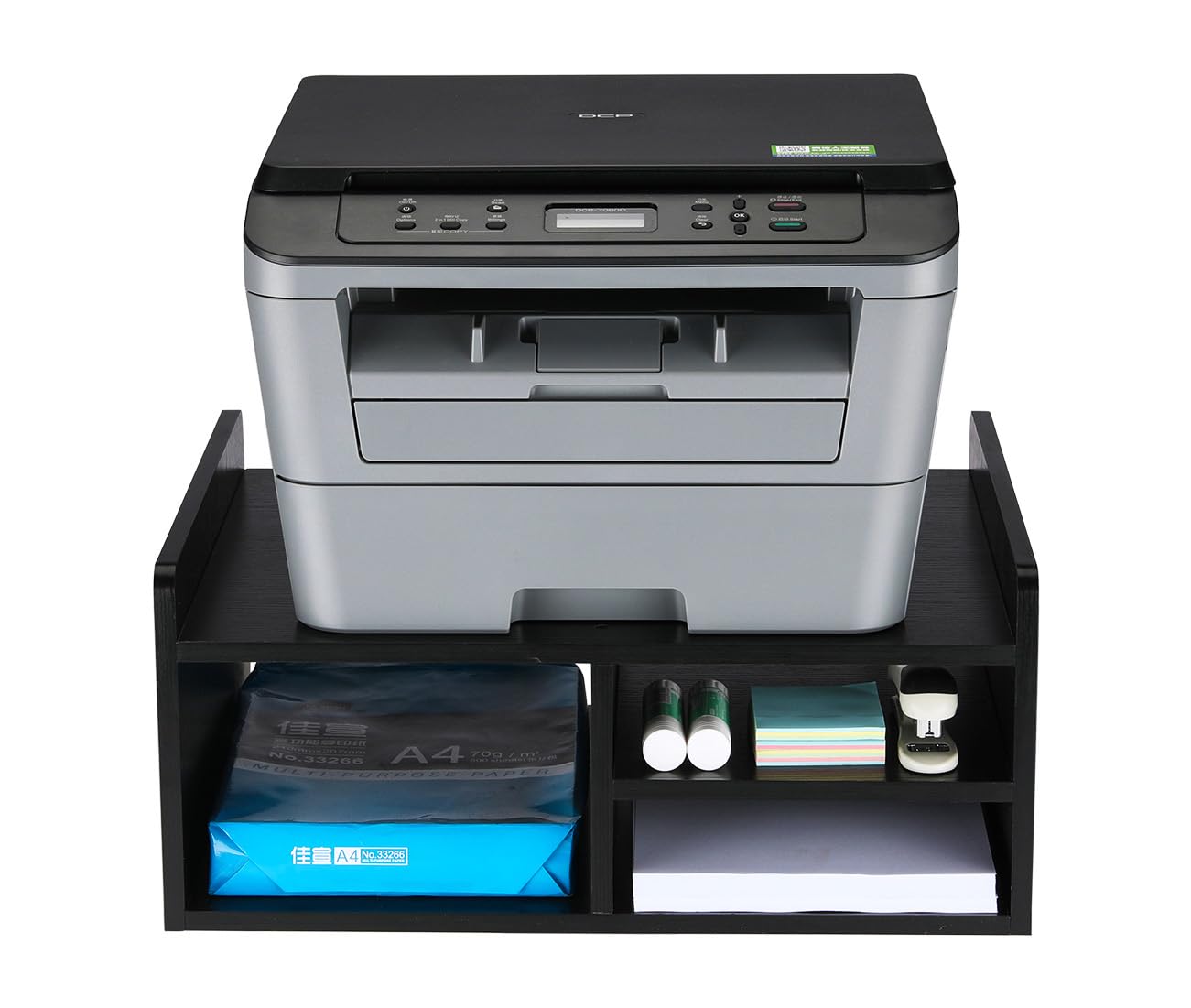 EasyPAG Desktop Wood 2 Tier Printer Stand with Storage Fax Shelf Office Desk Tidy Supplies Organiser A4 Paper Holder,Black