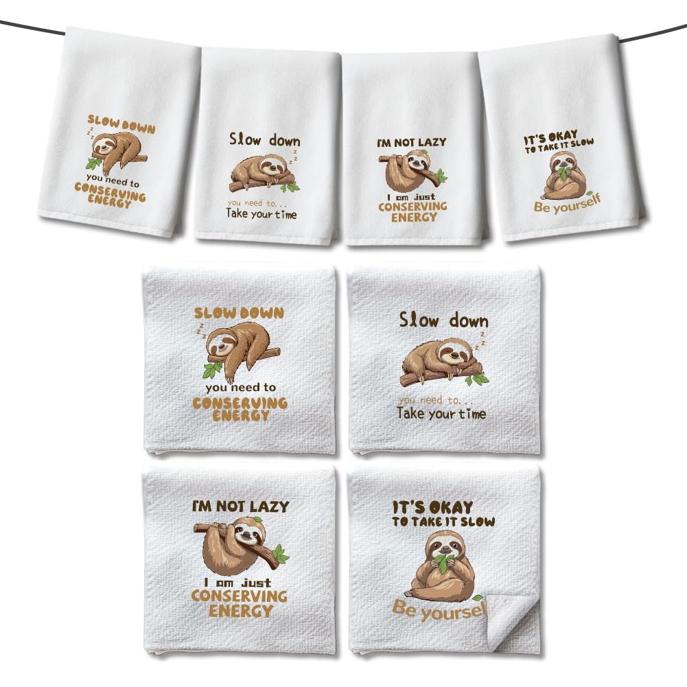 WADORN Microfibre Sloth Tea Towels Pack of 4, Funny Sloth Printed Dish Cloth Towels Absorbent Soft Sloth Hand Towels Dishcloths for Bathroom Dining