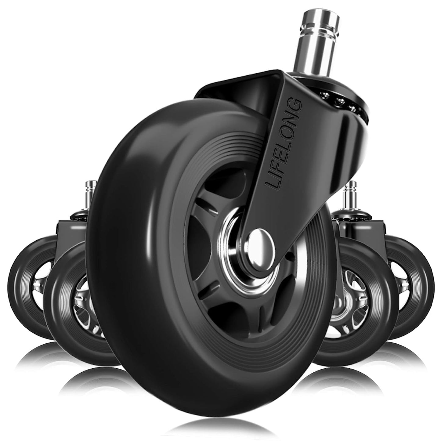 Office Chair Wheels Replacement Rubber Chair casters for Hardwood Floors and Carpet, Set of 5, Heavy Duty Office Chair Desk casters, 11x22mm, Black