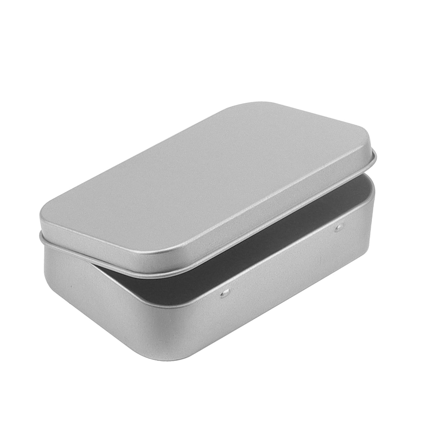 KEILEOHO 30 PCS Small Hinged Tin Box, 94x61x20mm Rectangular Metal Storage Tins for Candies Key, Silver