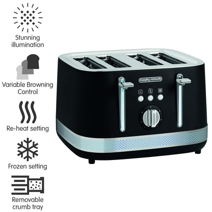 Morphy Richards Illumination 4 Slice Toaster, 7 Toast Settings, Browning Controls, Variable Width Slots, Auto Pop-up, Removeable Crumb Tray, Cord