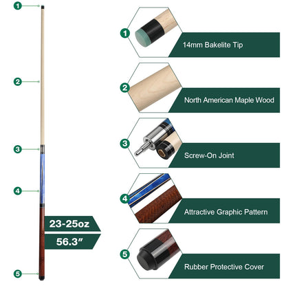 ASMPCUE Pool Cue, Heavy Hitter Jump Break Billiard Cue 20/23~25oz for Explosive Breaks and Effortless Jumps, 3in1, 14mm Bakelite Tip Canadian Maple