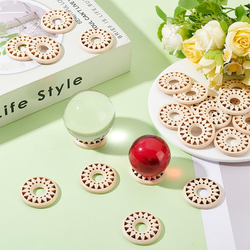 UNICRAFTALE 24pcs Wooden Crystal Ball Stand Navajo White Sphere Flower Stone Rock Display Holder Egg Rocks Stand for Gemstone Nature Stone Home Decor