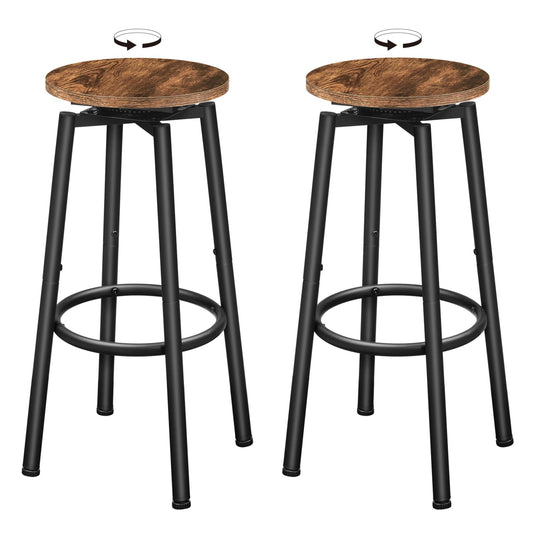 HOOBRO 360 Swivel Bar Stools Set of 2, Round Kitchen Breakfast Stools, Bar Chairs with Footrest, for Kitchen Islands, Cafe, Counter