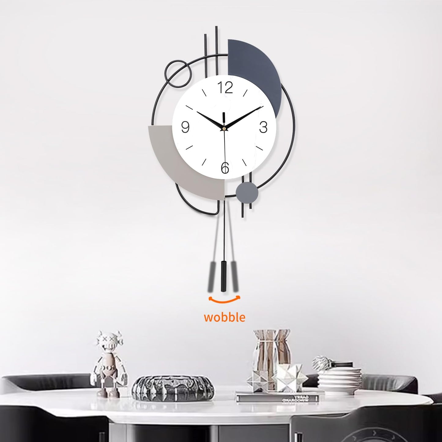SIN&MI Wall Clock,Decorative Wall Clocks with Pendulum,Silent Quality Quartz Clock Battery Operated,Large Wall Clock for Living