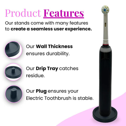 Oral Care Brand Electric Toothbrush Stand & Drip Tray Black, Quadruple