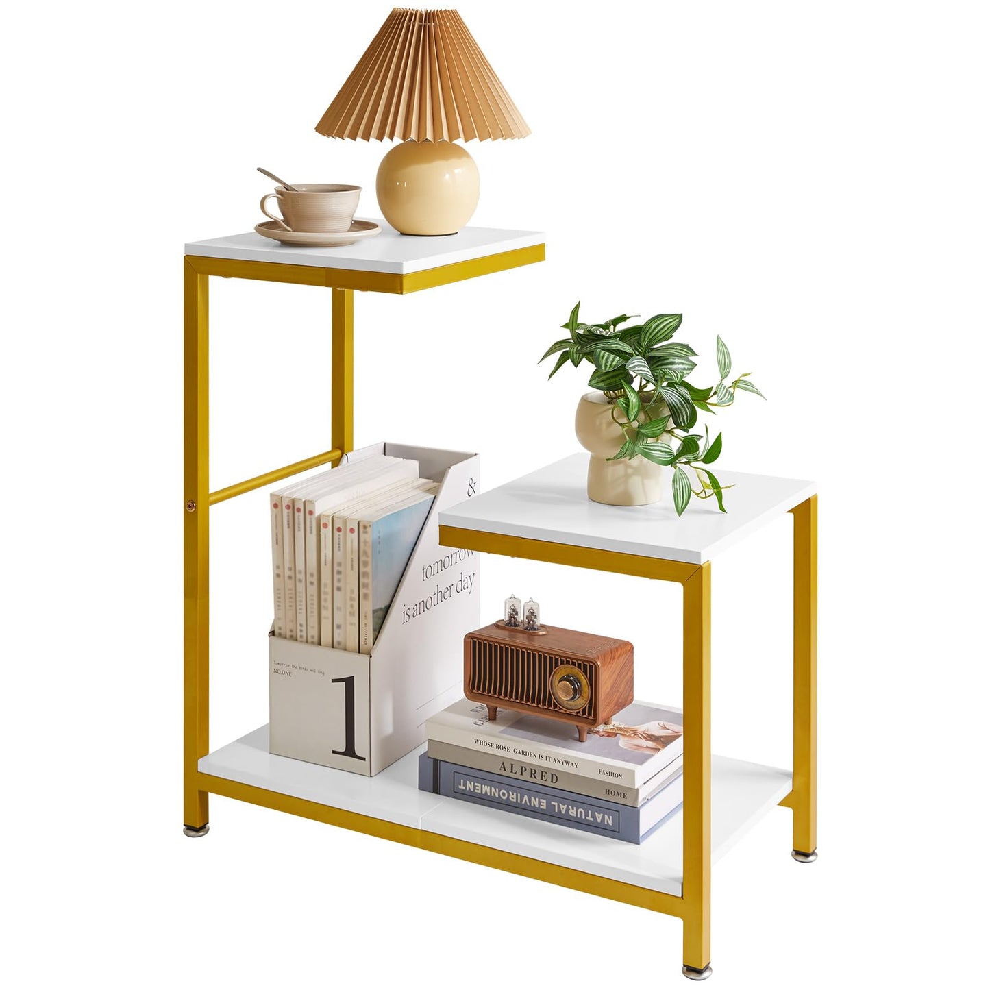 Aibiju G-Shaped Side Table, Sofa Side Table Corner End Tables for Living Room, Couch, Bedroom, Balcony Flower Stand, White YD-TM053W