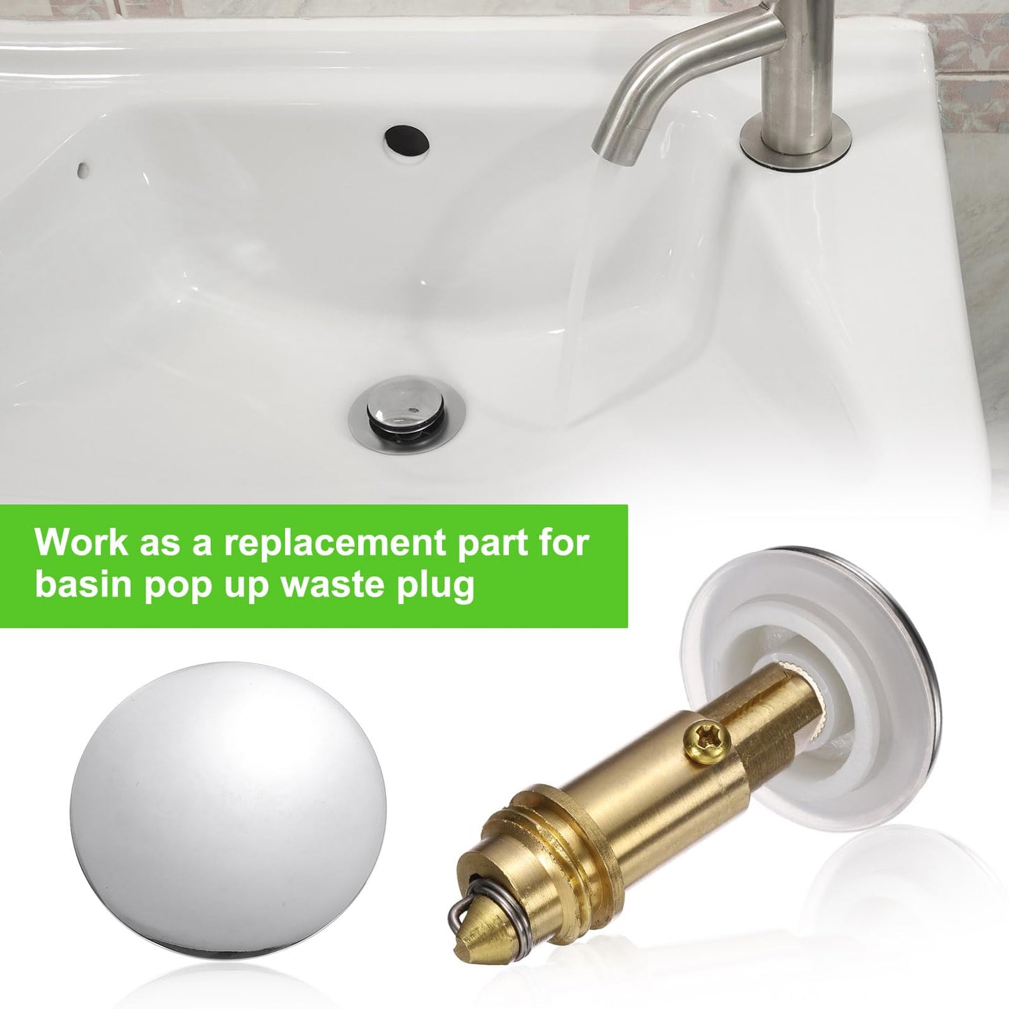 sourcing map Basin Sink Clicker, Replacement Sink Basin Clicker Brass Push Spring Plug for Home Bathroom Bathtub Sinks Drain Stopper