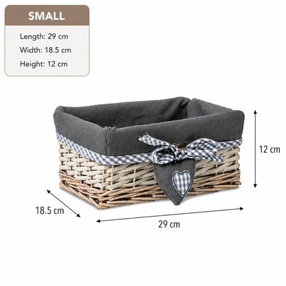 Woodluv Grey Wicker Rectangular Storage Gift Hamper Basket With Removable Lining - Small