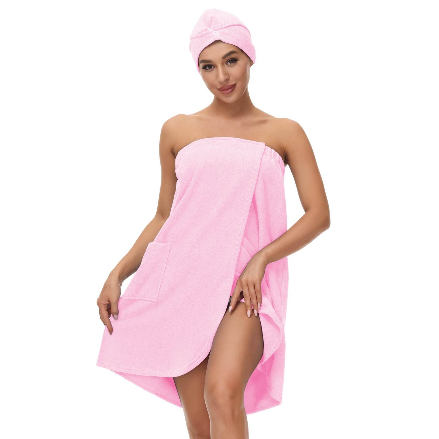 Verve Jelly Women's Bath Wrap Set with Hair Towel Spa Shower Body Wrap Robe Pink XXL